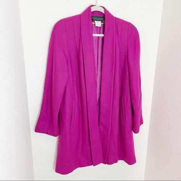 Vintage 80's Harve Barnerd Pink Wool Long Open Front Blazer Coat - Picture 2 of 12